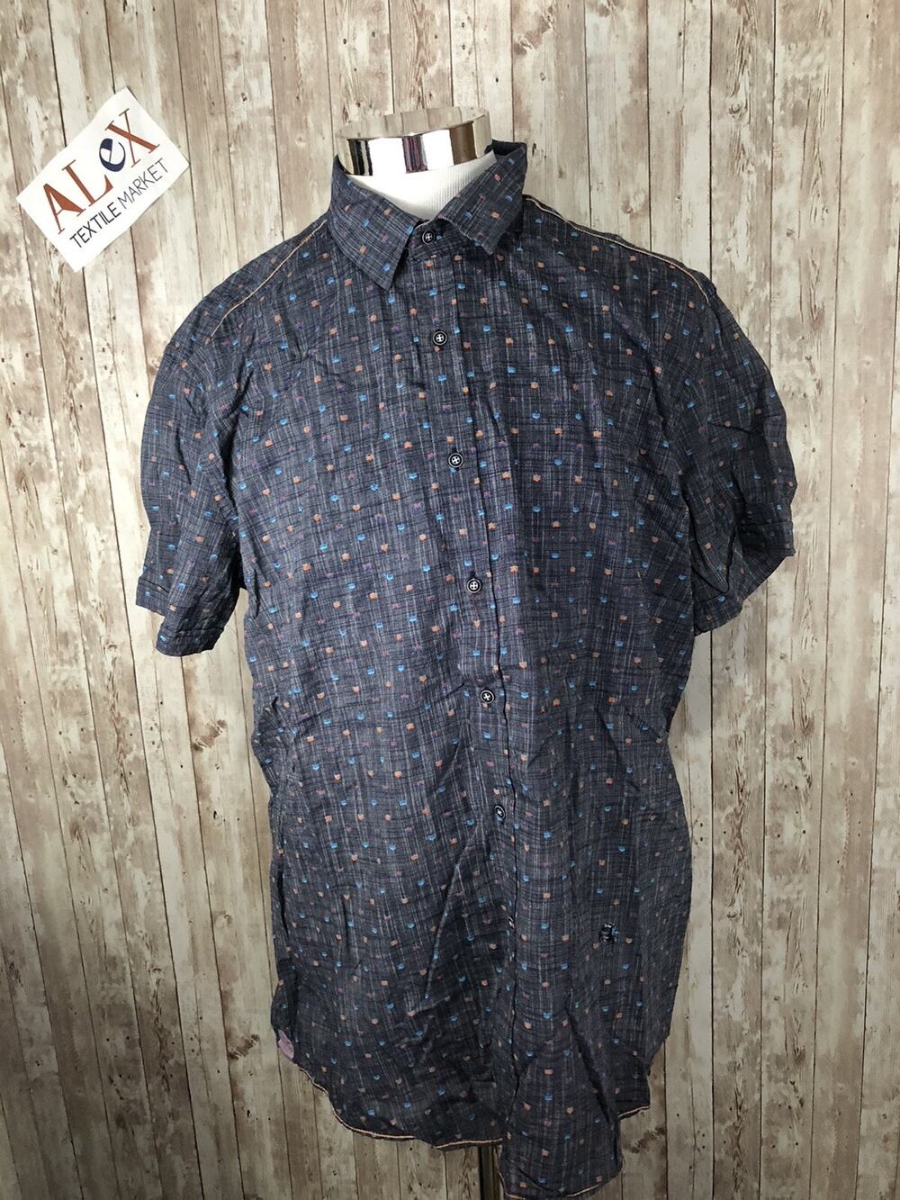 Milano Italy Shirt Mens Extra Large Blue Button Up Polka Dot Short SleeveL N94